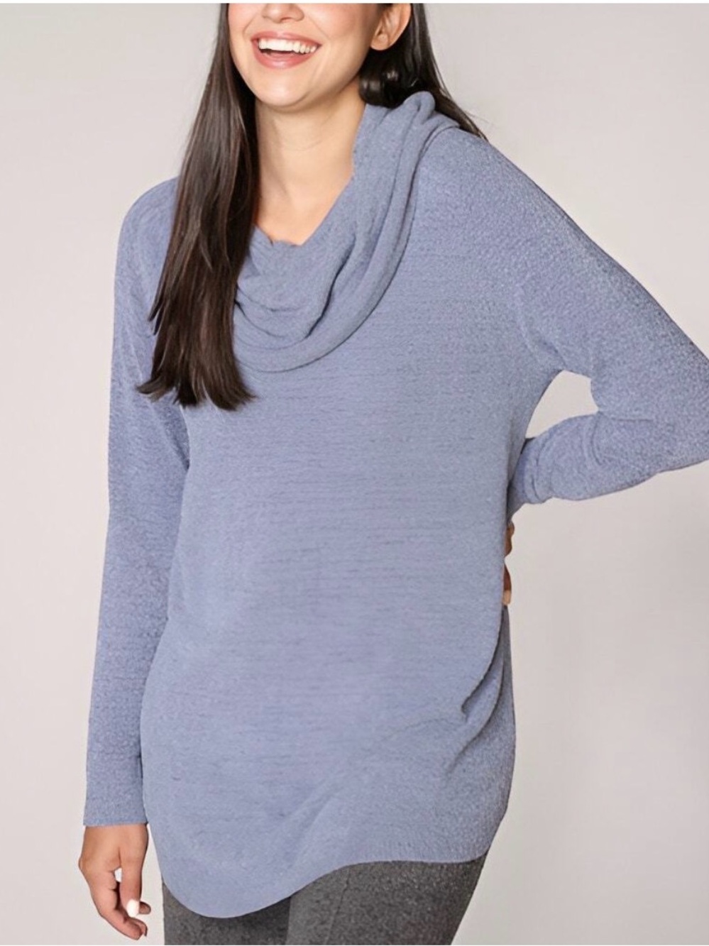 Barefoot Dreams CozyChic Ultra Lite Knit Cowl Neck Tunic Sweater Lavender Purple